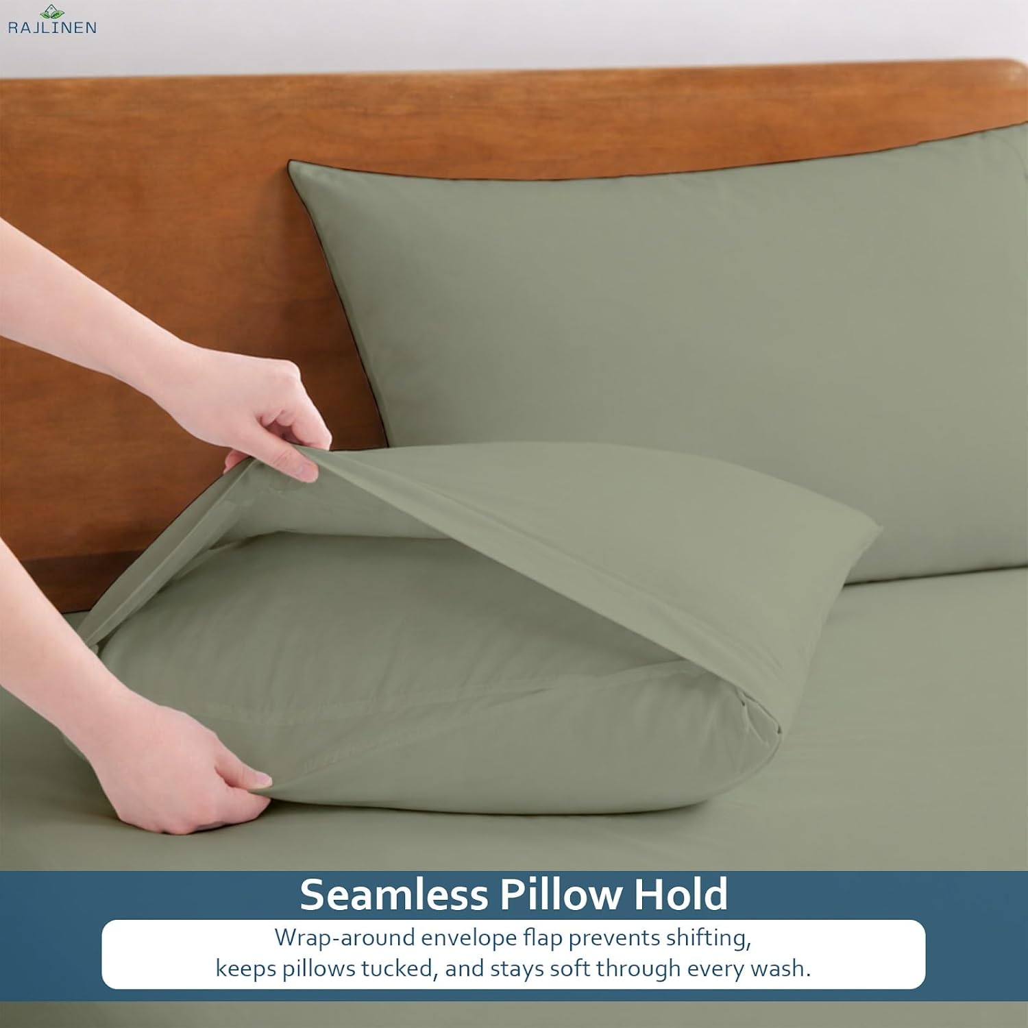 Rajlinen 100% Cotton Queen Sheets Set, Cooling & Breathable Bed Sheets, 16 Inch Deep Pocket Fitted Sheet with All-Around Elastic, Soft & Durable Bedding Set, Sage Solid