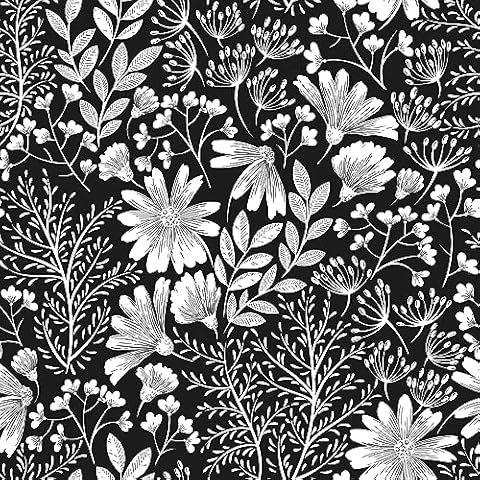 ReWallpaper 17.5in×23ft Black and White Wallpaper Peel and Stick Floral Wallpaper Mural for Bathroom Bedroom Walls Modern Botanical Daisy Flowers Vinyl Sticker Black White Self Adhesive Contact Paper Cover