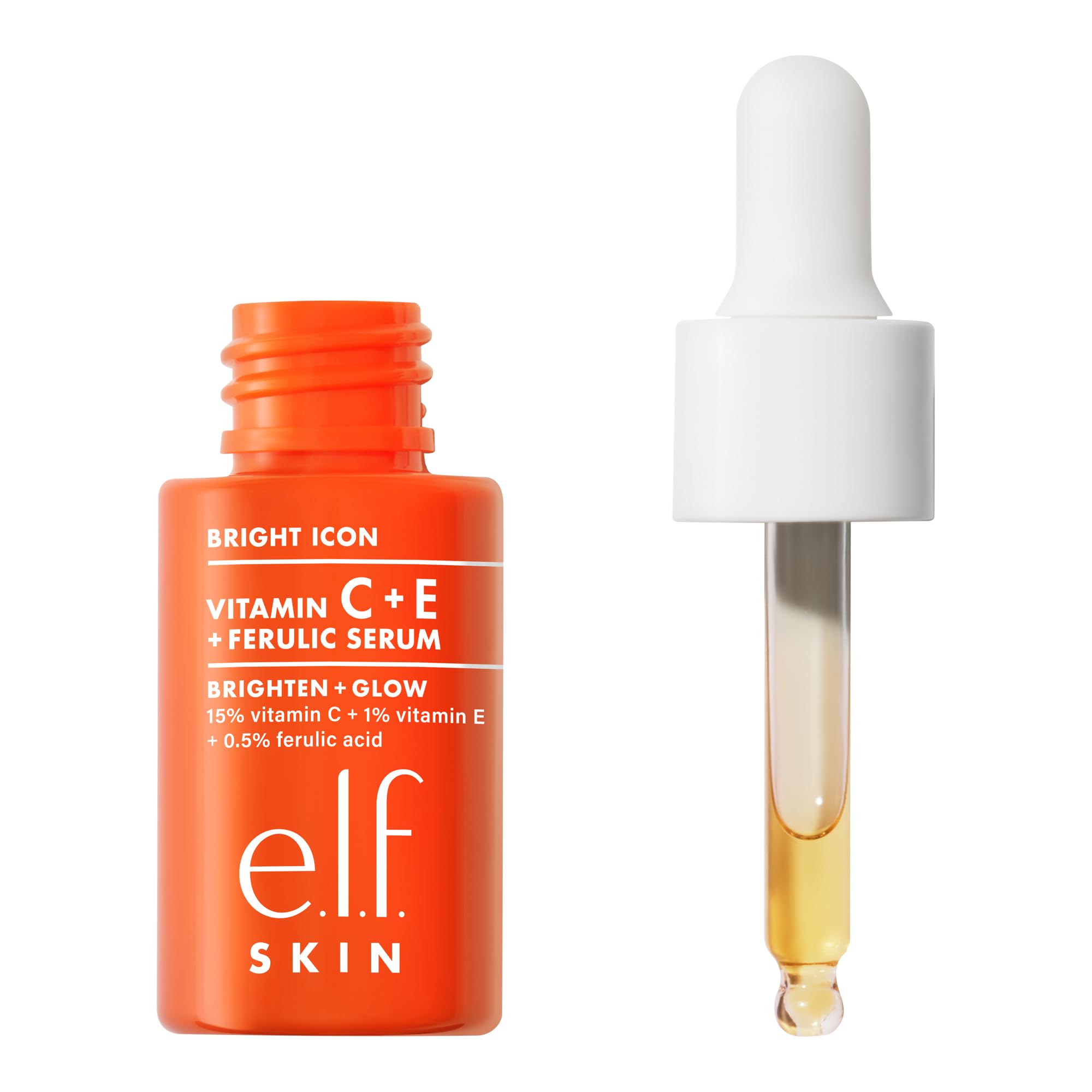 e.l.f. SKIN Bright Icon Vitamin C + E + Ferulic Serum Mini, aufhellendes und beruhigendes Gesichtsserum, für ein ebenmäßigeres Hautbild. Vegan und tierversuchsfrei, 15 ml