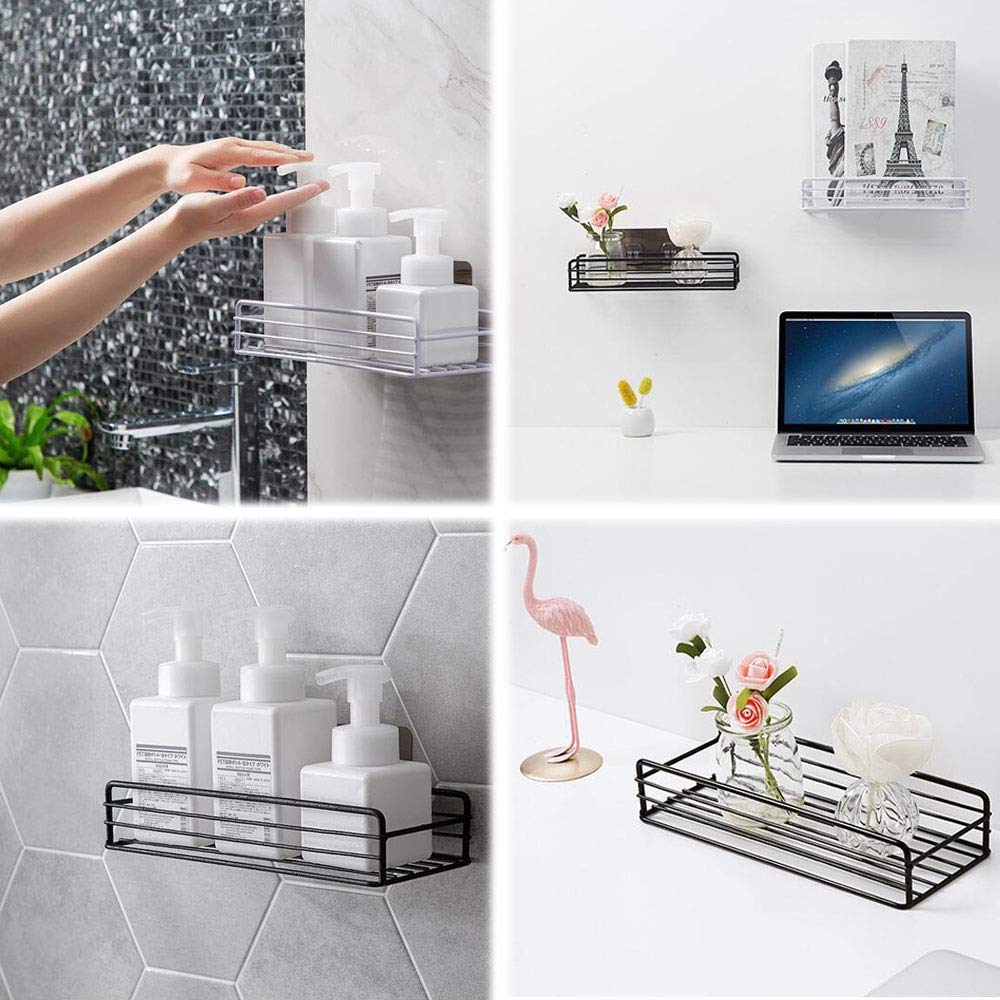 Luxansa Self Adhesive Wall Mounted Kitchen Storage Hanging Rack Basket with Tissue Holder and Kitchen Towel Holder Wardrobe Hanging Organizer Bathroom Storage Accessories - Black (Plain Rack) 3
