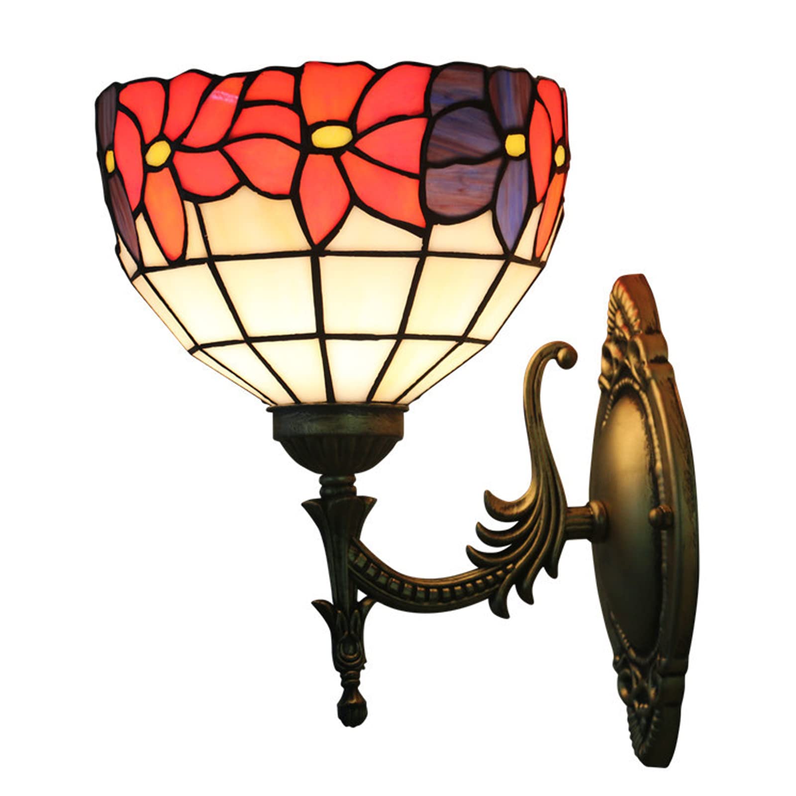 SXSCARKX Rustic Floral Wall Lamp Tiffany Style Lights with 6-Inch Vintage Stained Glass Shade for Bedroom Living Room Hallway Balcony Needed