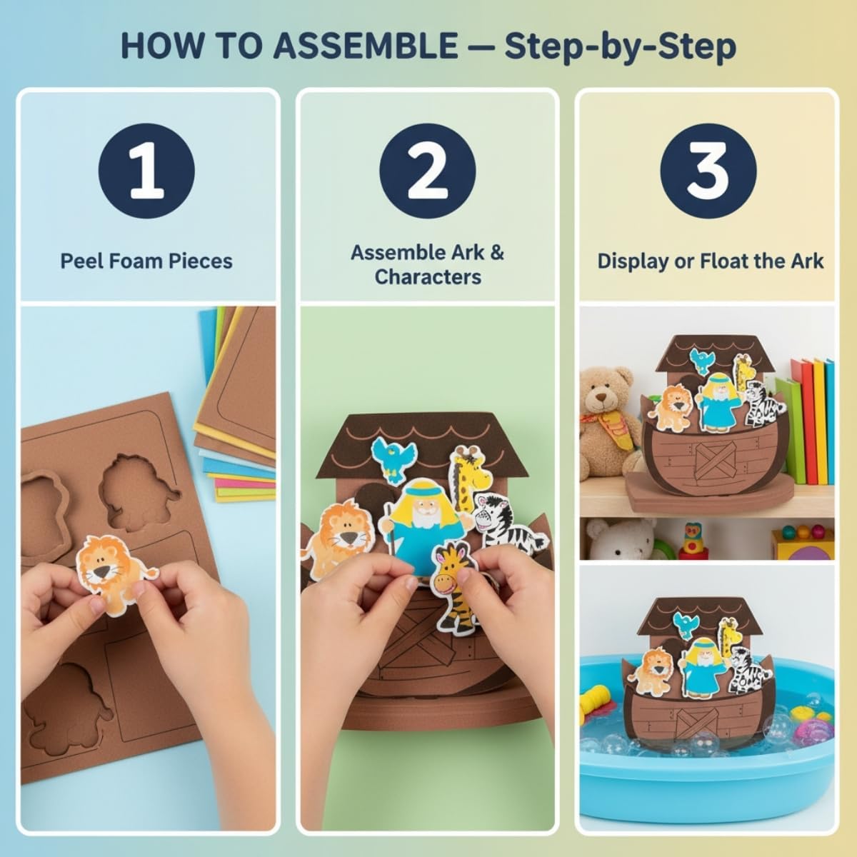 Fun Express 3D Floating Noah's Ark Crafy Kit - Makes12 - DIY Crafts for Kids and Sunday School Activities