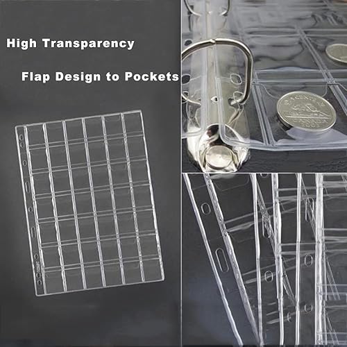 Miniatura 6 de AITIME - Páginas de bolsillo para monedas de 30 bolsillos, soporte para monedas de 9 agujeros para coleccionistas, 10 hojas de níquel para guardar