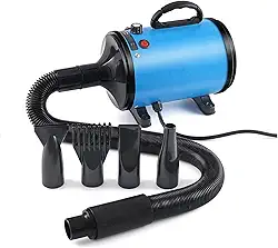 Soprador Secador Para Pets - Secador Profissional 3800W com 4 Bicos, Ajuste Contínuo de Velocidade (50-120 m/s) e Temperatura (35-65°C), Ideal para Tosa de Cães, Gatos em Salões e Casa(Azul, 220V)