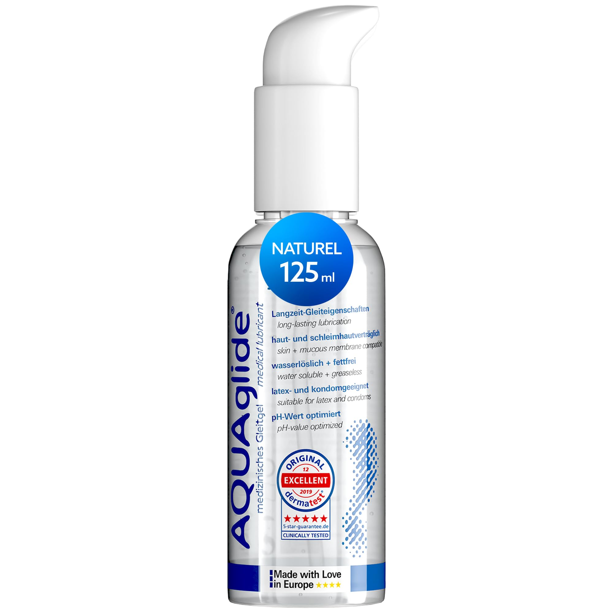 JOYDIVISION Original AQUAglide 125 ml Natural Lubricant, Crystal Clear & Vegan, pH-Optimized and Latex Condom Compatible