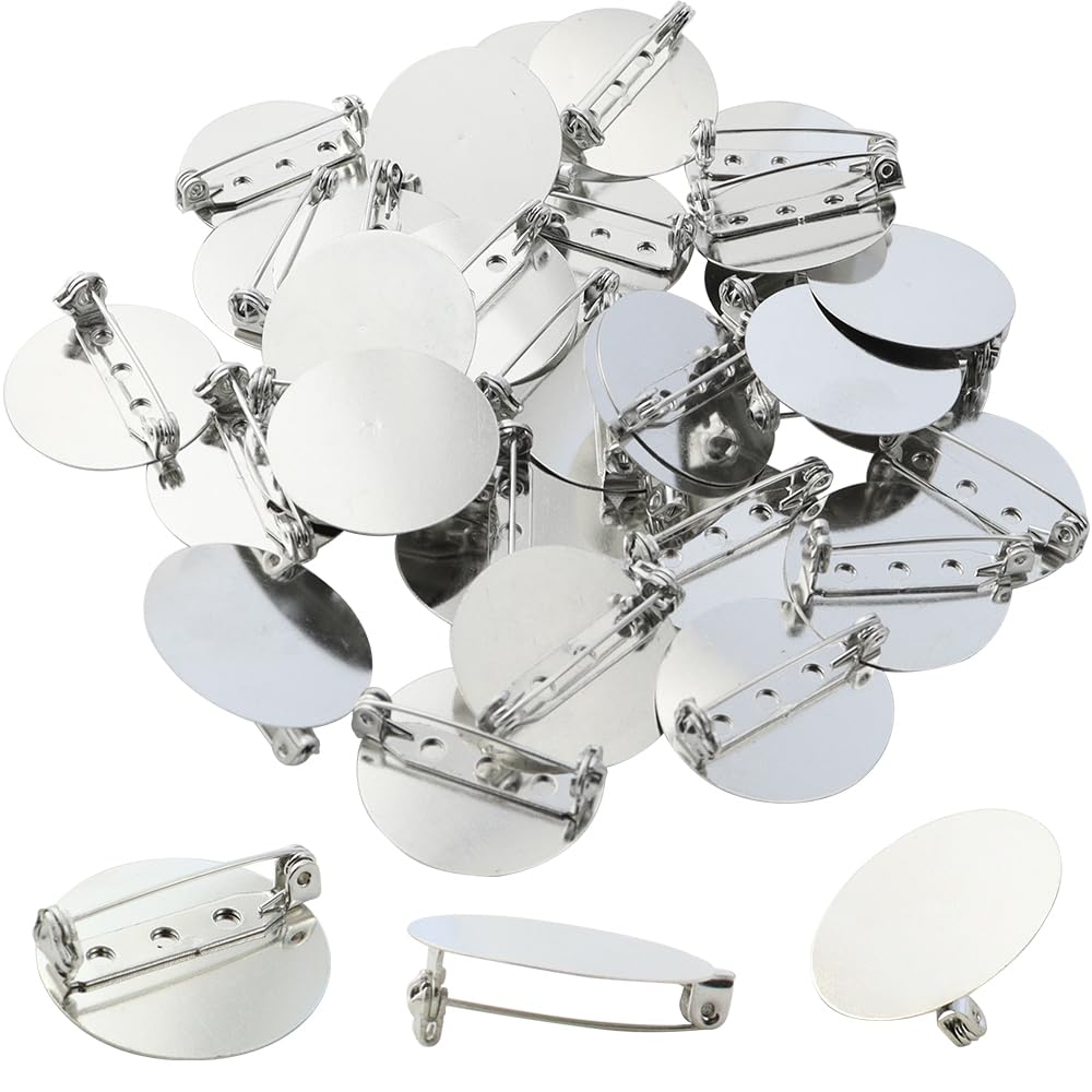 MEIYOUJU AMMEIYOUJU AM 30 Pcs Mini Pin Brooch Converter, 25MM Flat Brooch Safety Pin Round Flat DIY Corsage Empty Tray, Metal Magnetic Brooch Converter Harm Free Cloth Fits for Thin Fabric