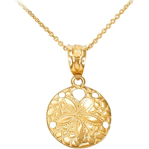 Dainty 10k Yellow Gold Sea Star Charm Sand Dollar Round Pendant Necklace