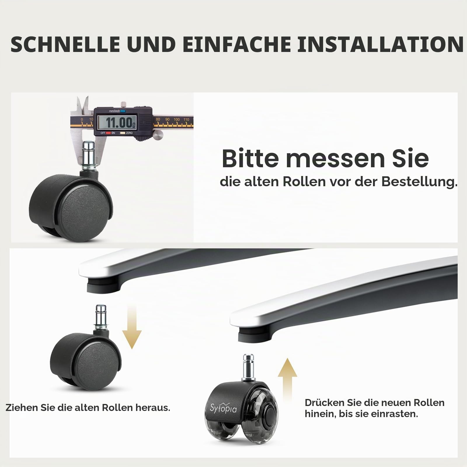 Sytopia Bürostuhl Rollen 11x22MM, Bürostuhlrollen 5er-Set (Matte Black)