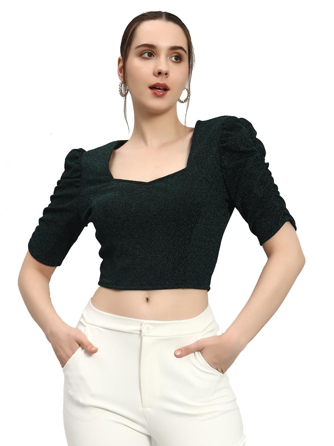 vaararo Shiny Readymade Blouse Top for Women | Lycra Sheen Fabric Party Puff Sleeves Choli Outfit-picture-33
