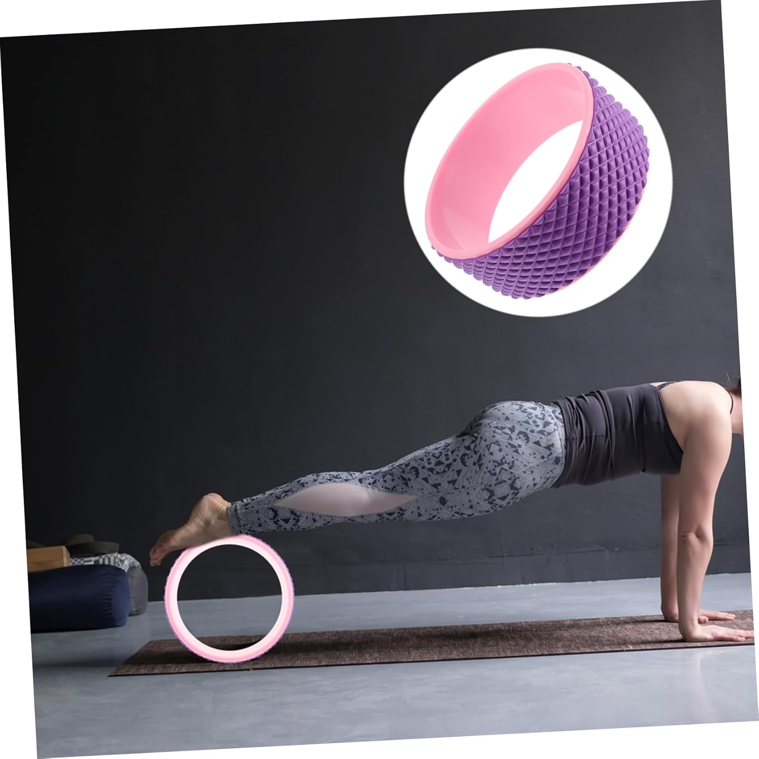 1Pc Yoga Assist Wheel Durable Backbend Roller for Stretching Massage Improves Flexibility Comfort for Beginners Fitness Pink Purple