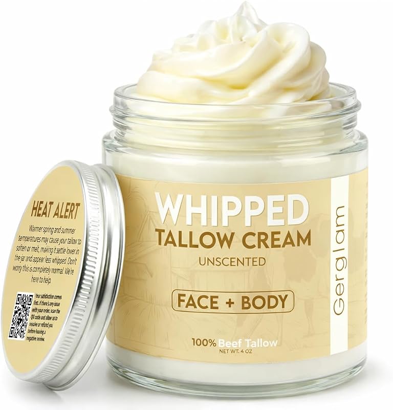 Bálsamo facial e corporal de sebo bovino batido gerglam com manteiga de karité, sem fragrância, 113 g