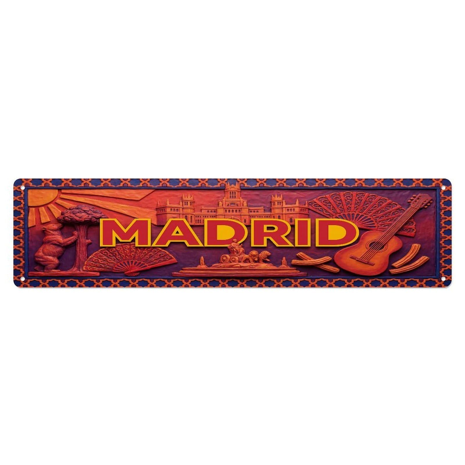 Xanthor Style Metal Tin Sign Vintage Madrid Spain Flag Pattern