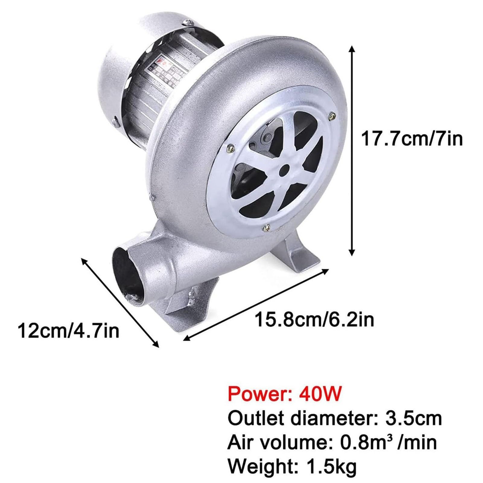 Soplador De Aire Eléctrico Centrífugo - Turbina Soplador De Castillos Hinchables, Parrilla del Encendedor del Carbón De La Fan, Excitador De Llama De Arranque De Fuego De Parrilla(40W)