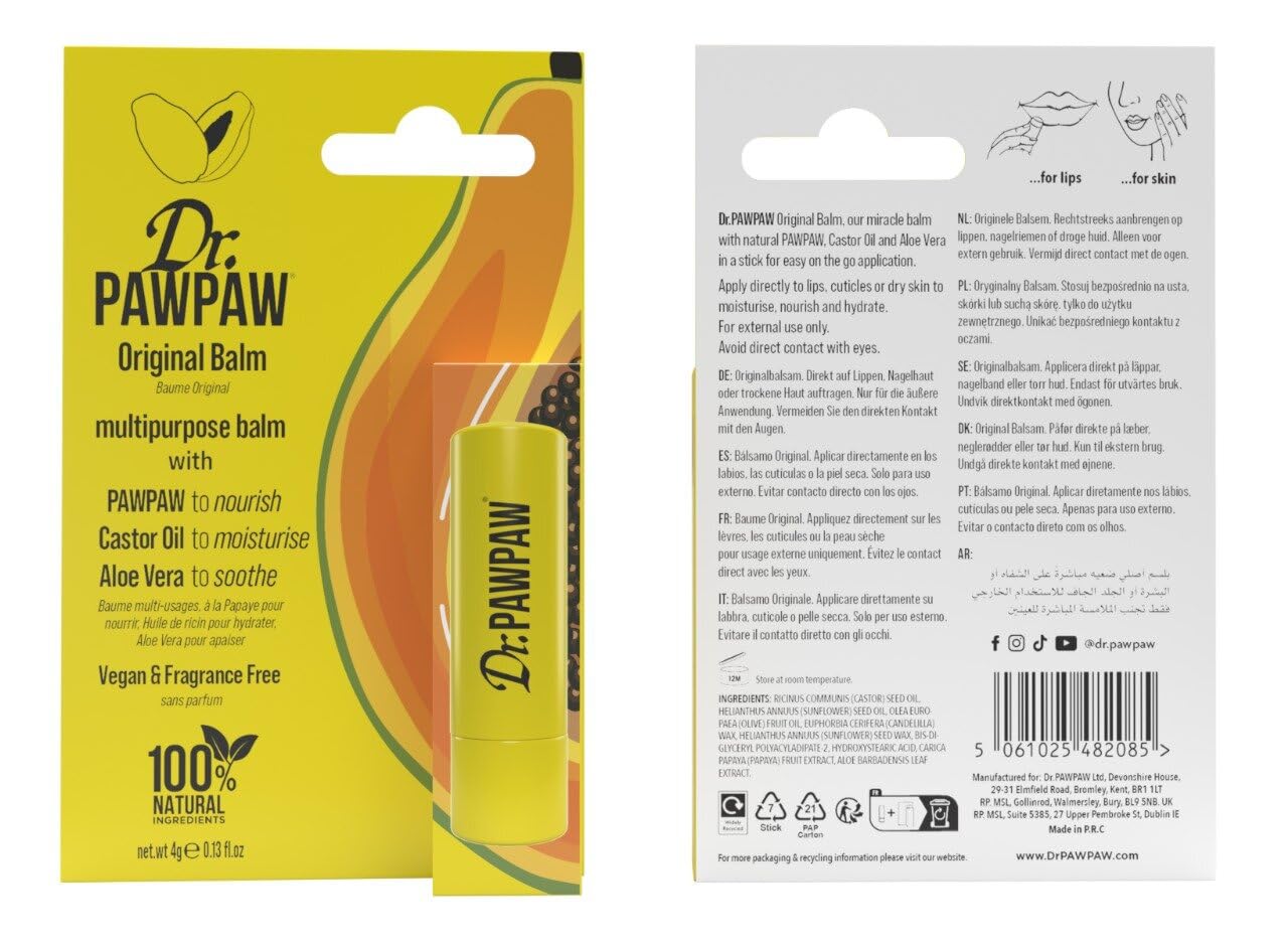 Dr.PAWPAW Original Balm – Multi-Purpose Hydration for Lips, Skin, Hair & Nails – Vegan Formula with 99% Natural Ingredients – Nourishing, Soothing & Travel-Friendly - 4g