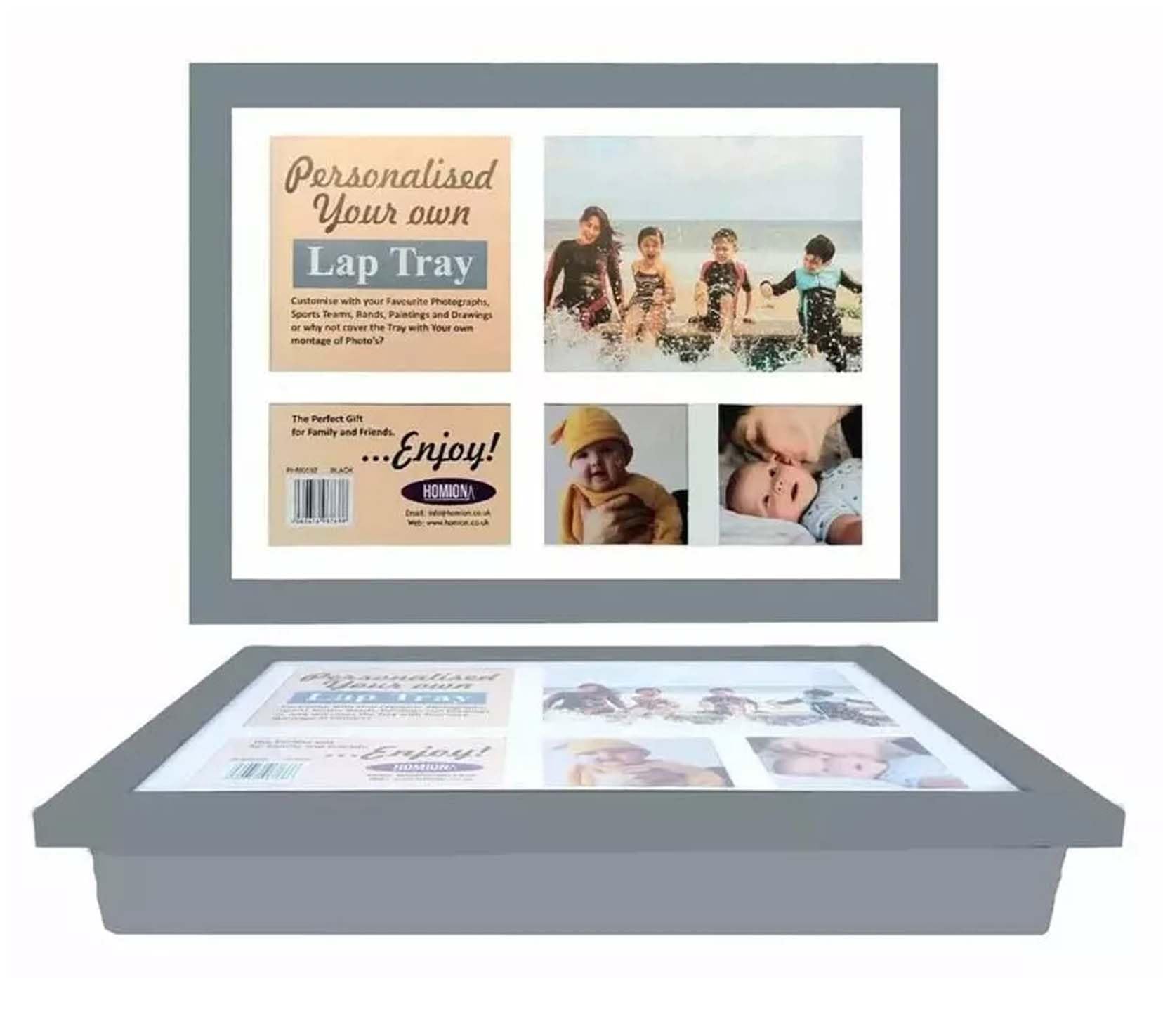PREMZO Lap Tray Customize Personalized Wooden Soft Padded Bean Bag Cushioned Photos Paintings Great Gift Any Occasion Laptop Breakfast Food Dinner (Grey)