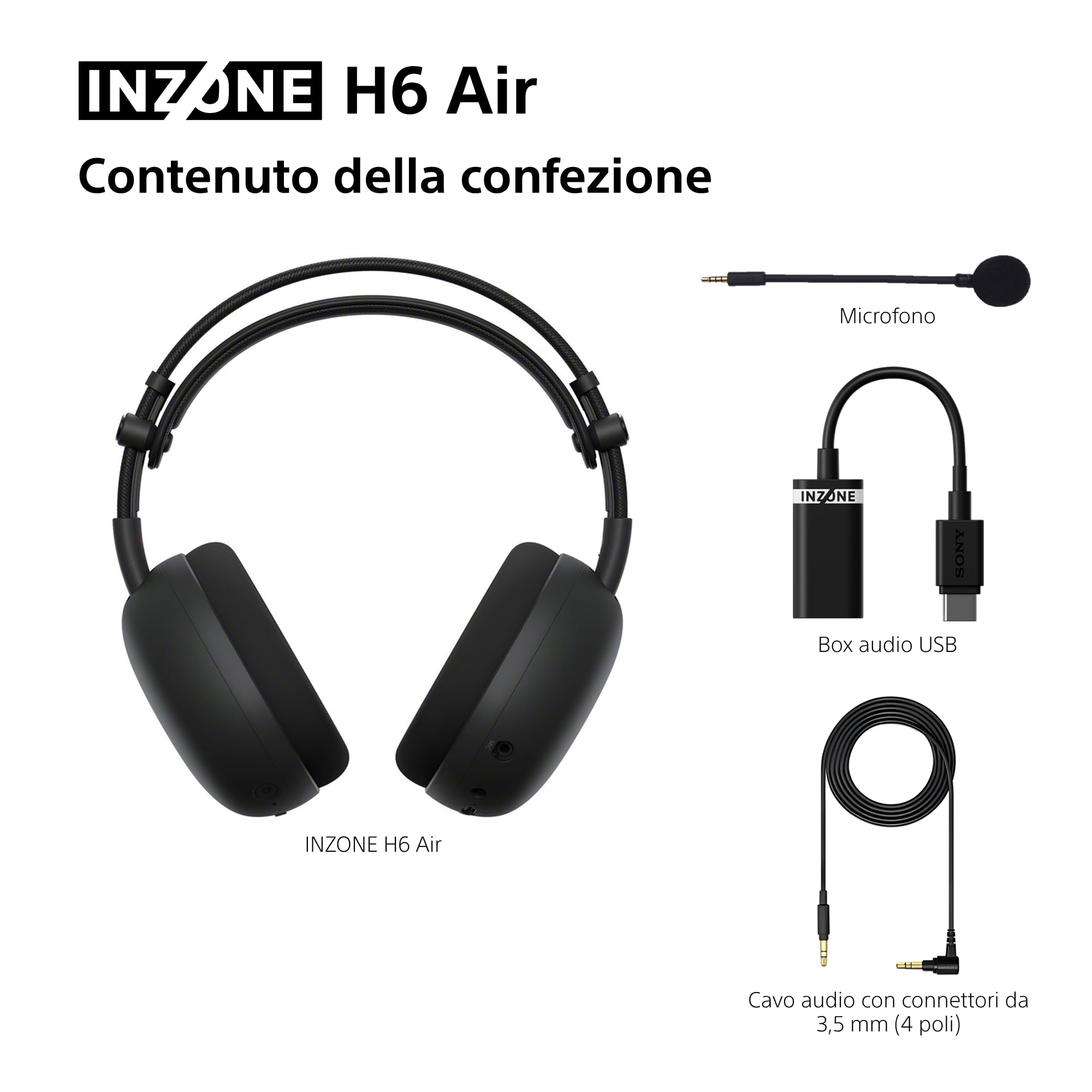 Sony INZONE H6 Air Cuffie gaming open-back cablate con 360 Spatial Sound, design ultra leggero da 199 g, microfono boom rimovibile, equalizzazione personalizzata con INZONE Hub – per PC/PS5, Black