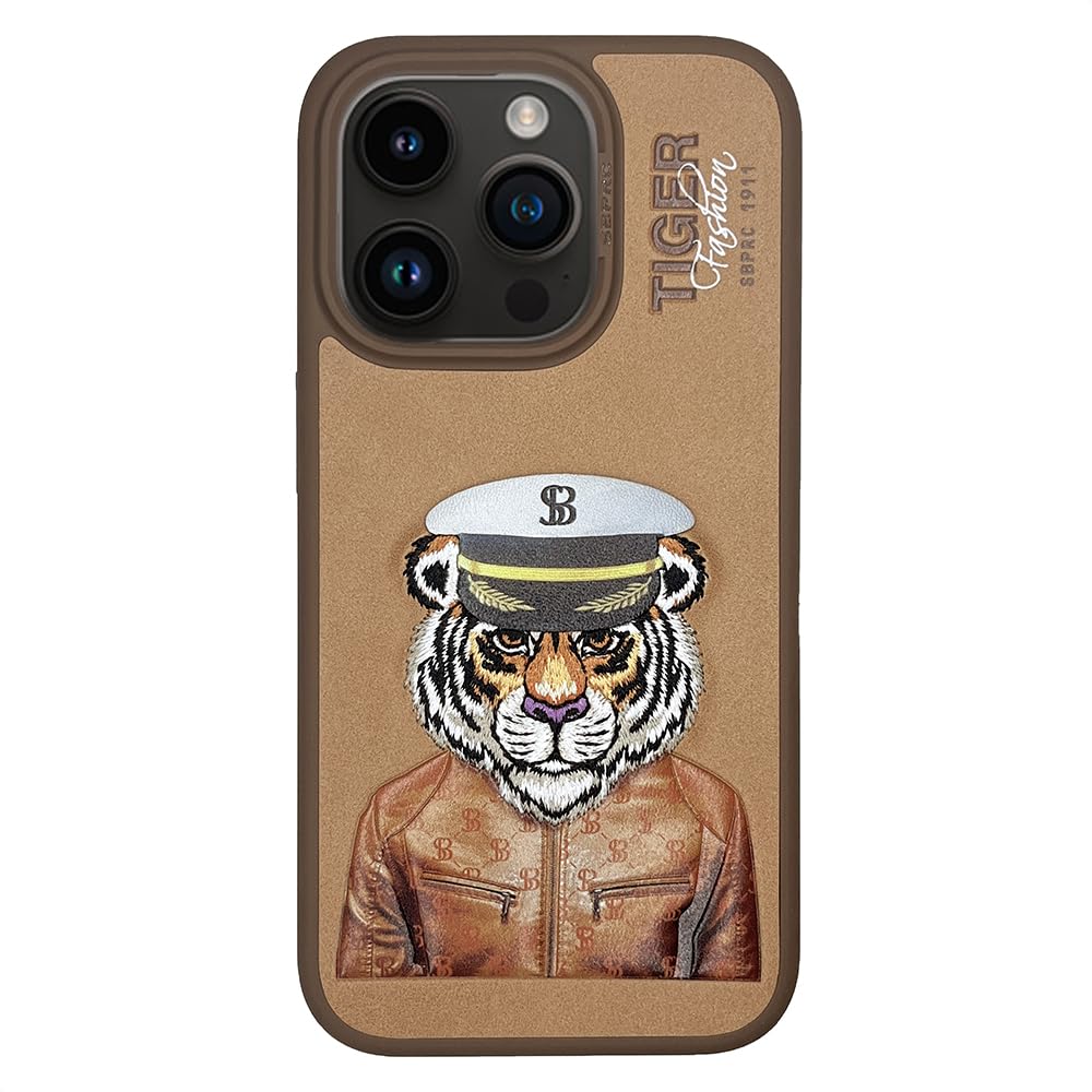 Santa Barbara Polo & Racquet ClubFergus Tiger Series embroidery design Phone case for 2023, 15 Pro Max 6.7 inch Phone case (Brown)