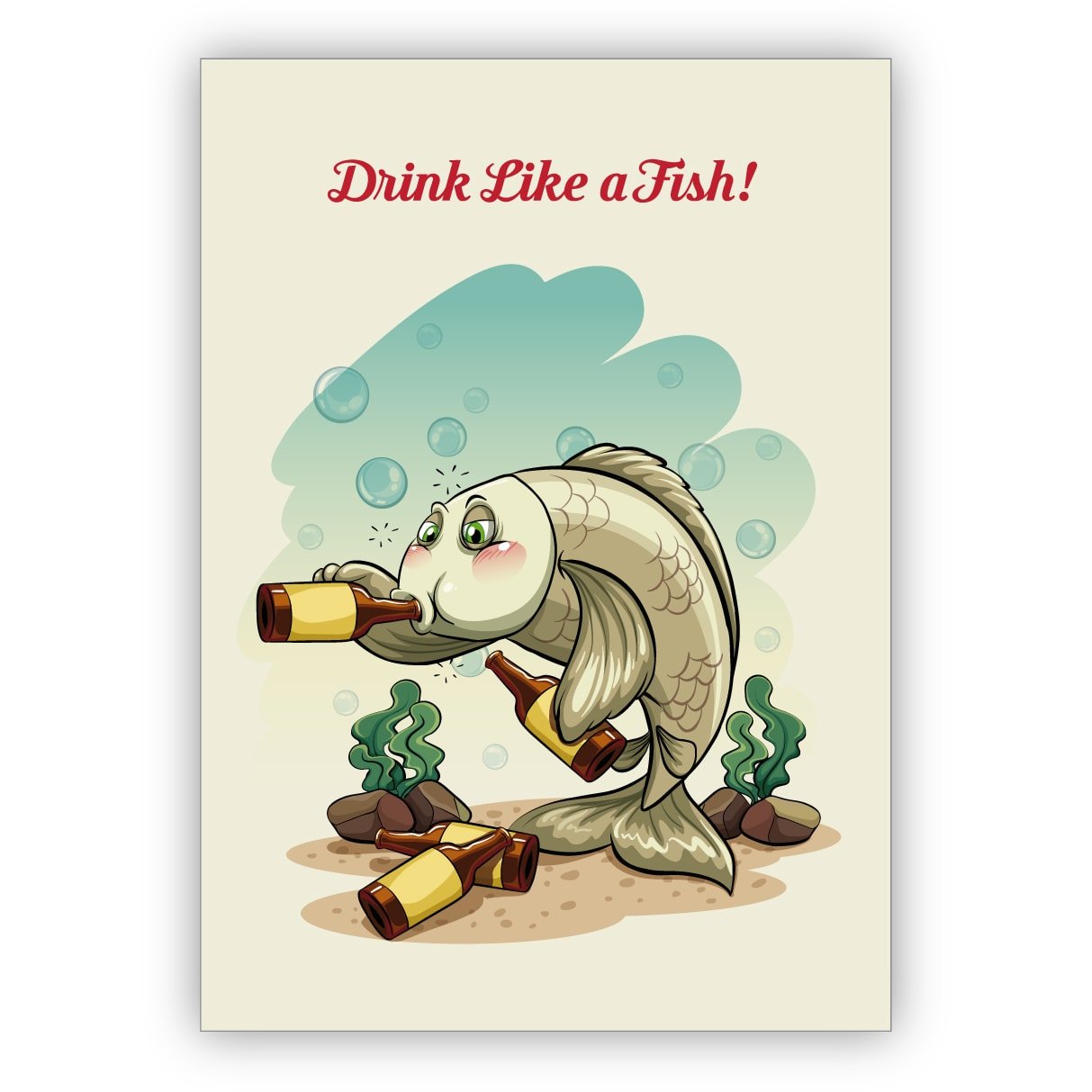 Glückwunschkarten Set (16Stk) Lustige, humorvolle Spruchkarte mit Fisch: Drink like a fish! • schöne Gruss Klappkarte mit Umschlag innen blanko für liebe Worte