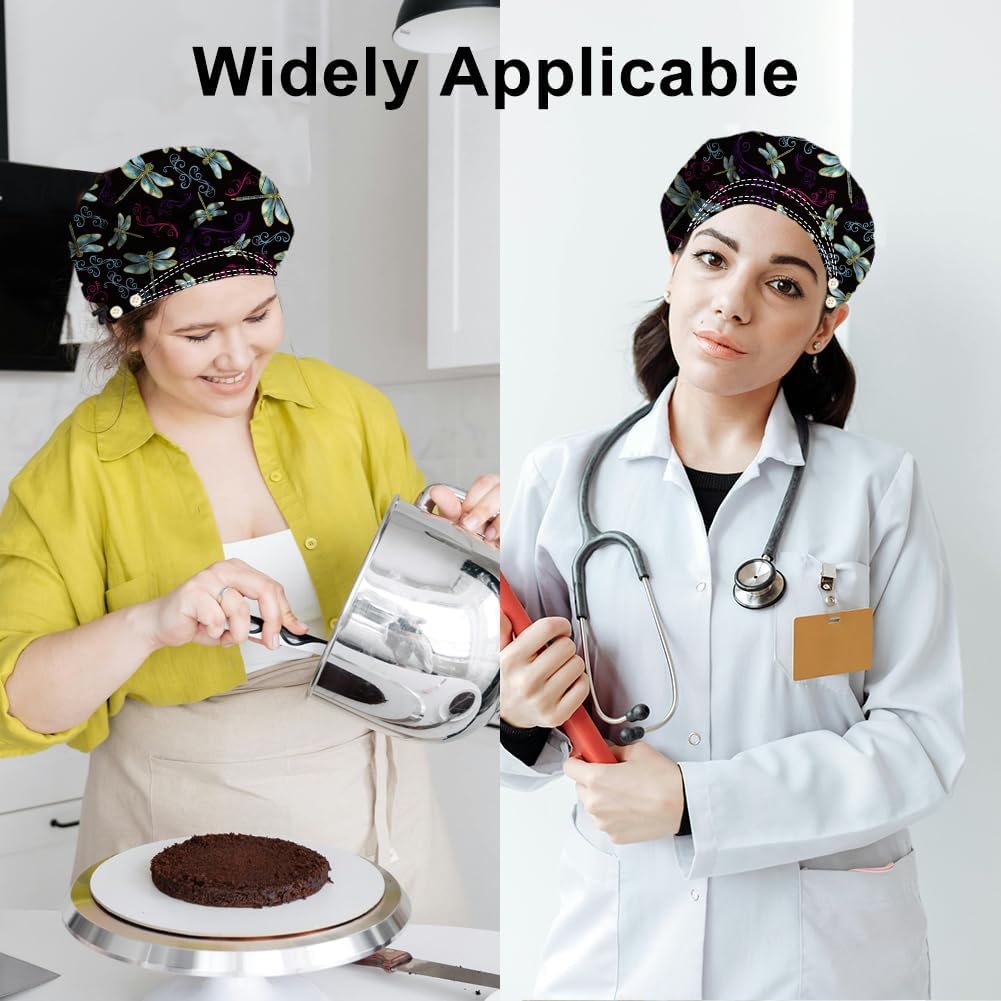 Bouffant Scrub Caps Cotton Nurse Scrub Hats with Button Sweatband Adjustable Surgical Caps for Unisex Cooking - Image 7