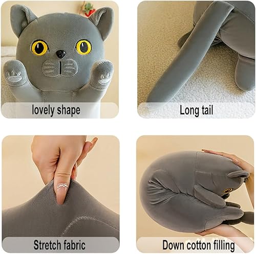 Miniatura 5 de Almohada larga de felpa para el cuerpo, 35.4 pulgadas, lindos animales de peluche de gatos, almohada suave de felpa larga de gato para niños y novia