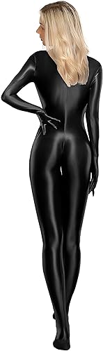 Vista 3 de Traje de baño completo brillante para mujer, traje de baño de una sola pieza con cremallera en la espalda