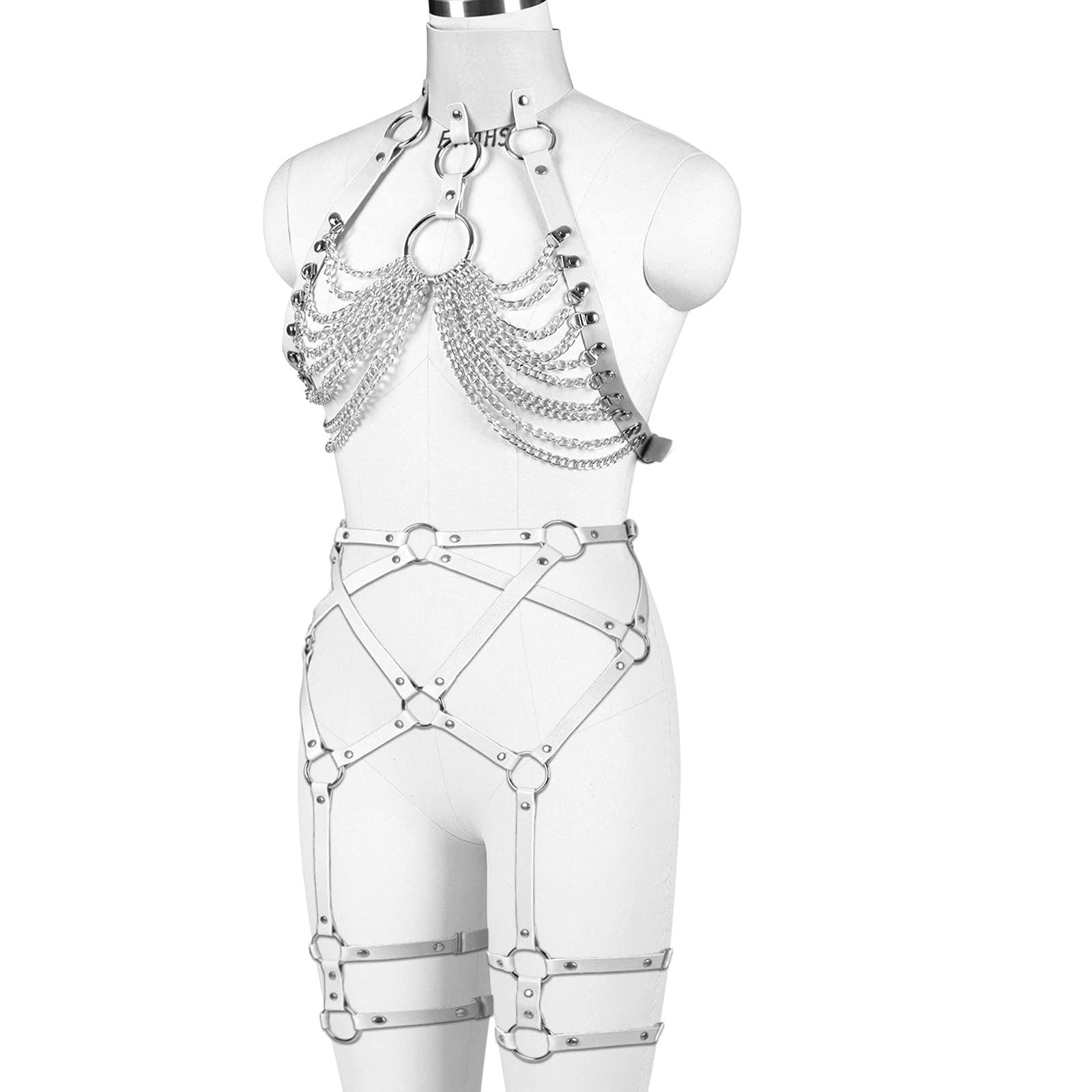 Mujeres Punk LeatherChain arnés Sujetador Conjunto gótico Cuerpo Jaula Cintura Cinturones Ajuste Festival Rave Disfraz