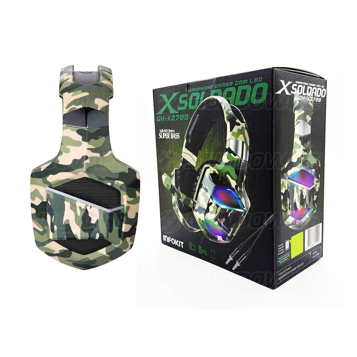InfoKit Headphone Gamer Camuflado 7.1 Surround Drive Stereo Super