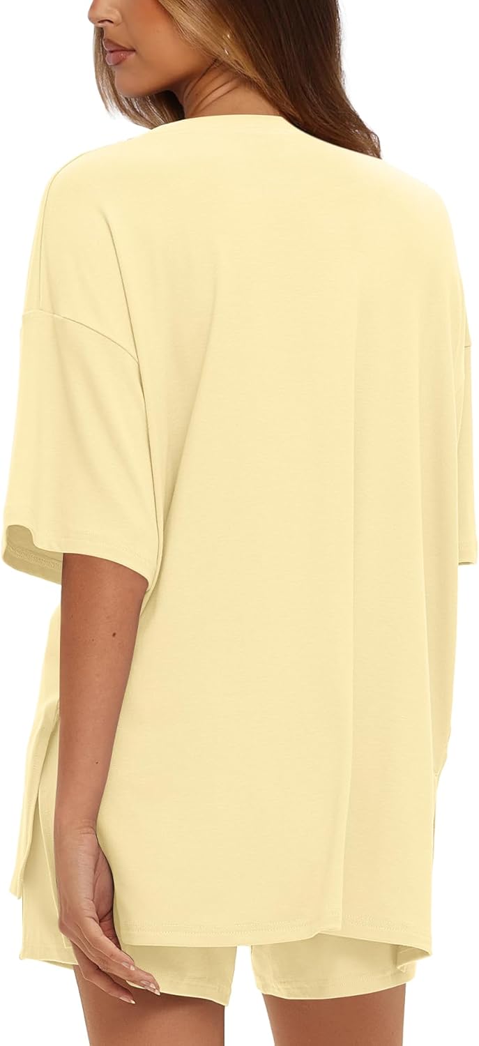 Darong Women's 2 Piece Lounge Set Short Sleeve Boxy T-shirt & Shorts Comfywear Summer Pajama Set Loungewear Set - Image 2