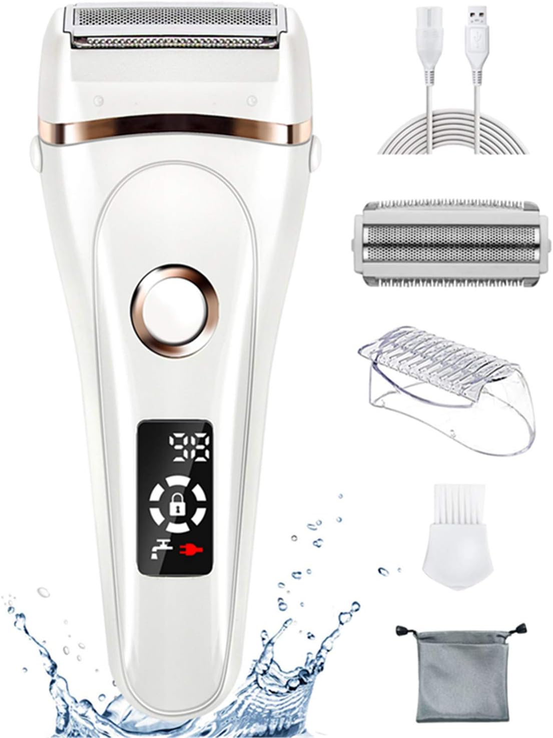 Electric Razors for Women,FAMEDY 3 in 1 Ladies Electric Shaver with Safety Lock Painless Body Hair Remover for Legs Armpit and Bikini Line Wet Dry Use Bikini Trimmerwith LED Battery Life Display
