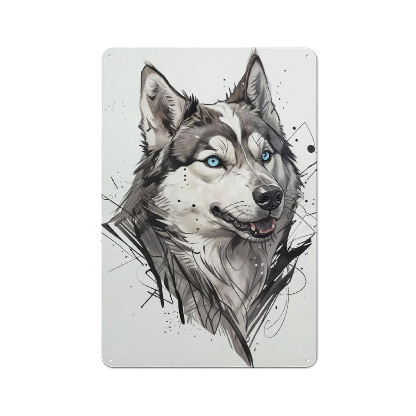 Junmoney Husky Portrait With Abstract Background Tin Sign 30X20cm With For Hallway Wall, Vintage Decor, For Home Interiors, Feature Walls And Decorative Displays
