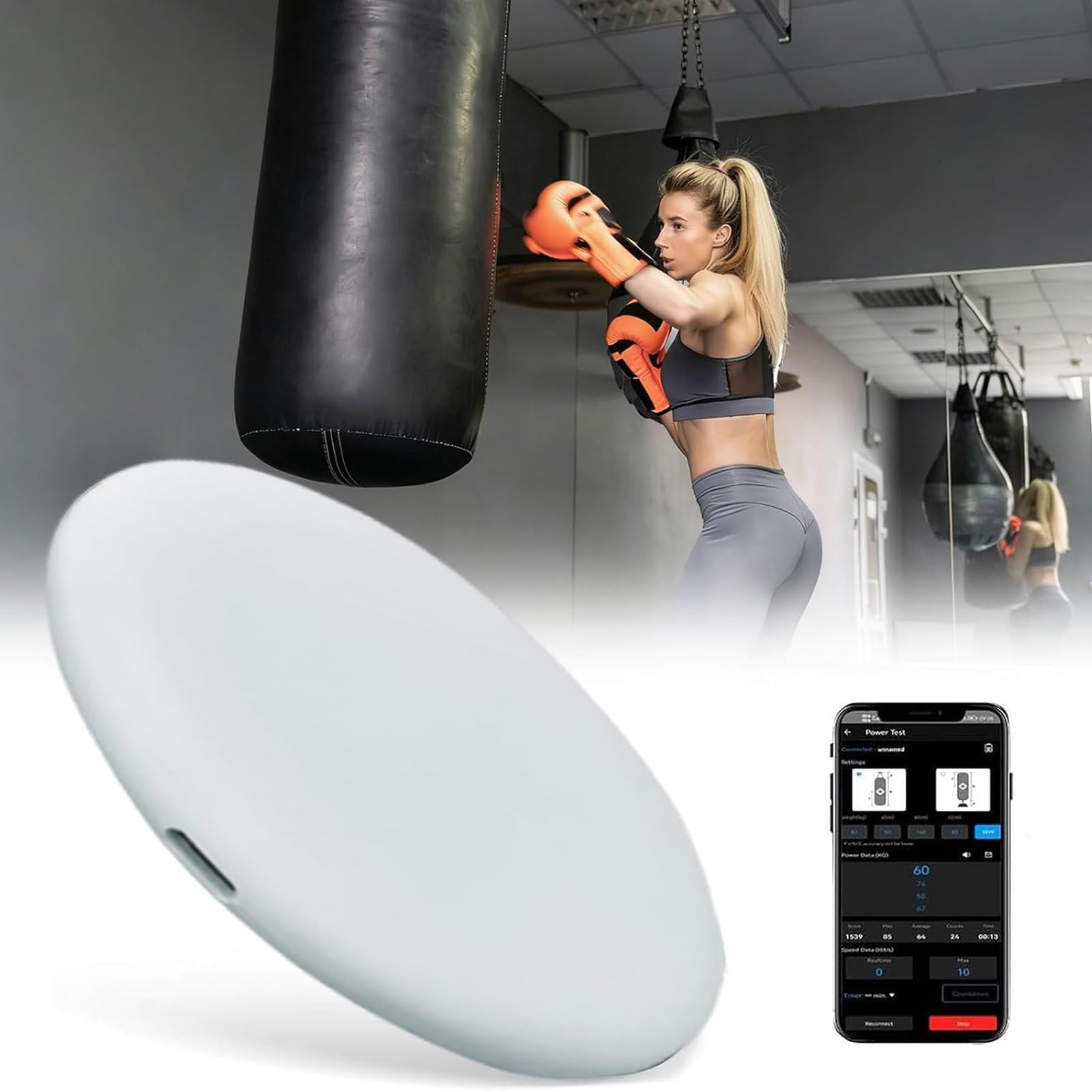 Tracciatore di Forza Intelligente per Sacco da Boxe, Monitora La Potenza di Pugni E Calci con Feedback in Tempo Reale, Misuratore di Potenza, Test di velocità E 200 Ore di White