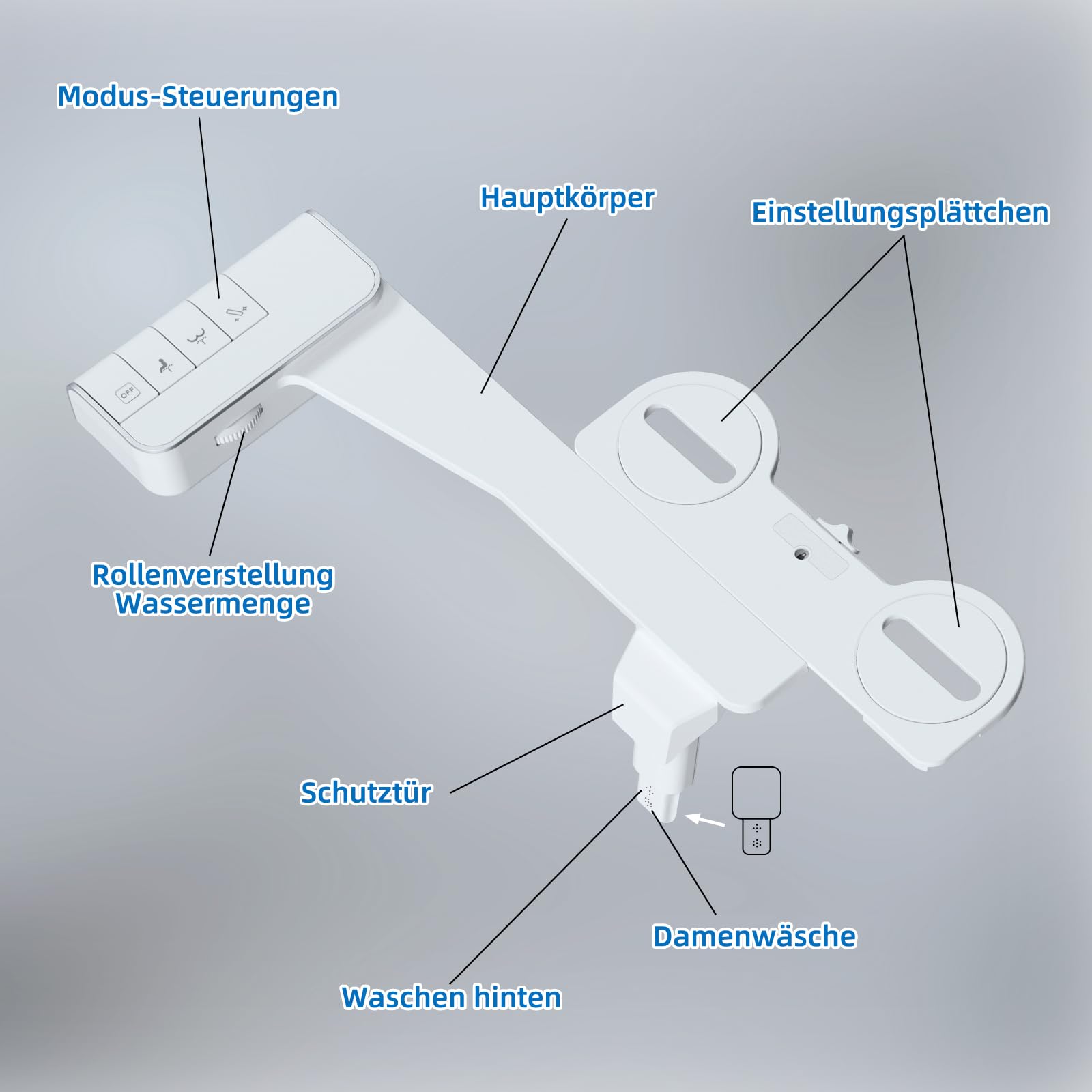 Hibbent Druckknopf-Bidet Aufsatz – Nicht-elektrisch, Doppeldüse, Einstellbarer Wasserdruck