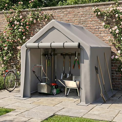 Storage Tent 8' x 8' Bike Store Motorbike Log Wheelie Bin Grey by Garden Universe Model GST8x8-Grey-Amz