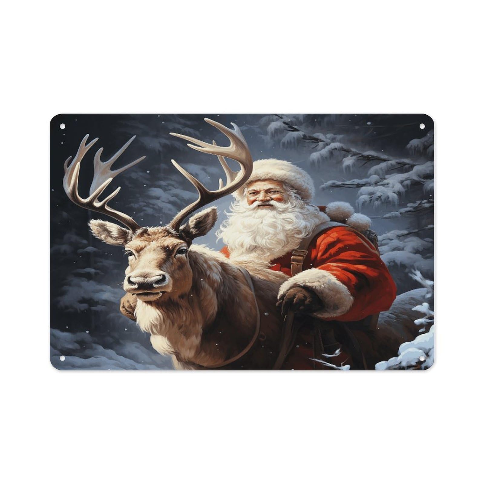 VstaDank Metal Aluminum Santa Claus And Deer Elk Sign Wall Decor Vintage Metal Sign Plaque Boho Wall Hanging Decor Sublimation Picture Panel Personalized Plaque Poster 8x12in