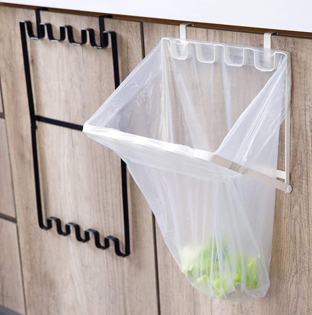 CooToly Hanging Trash Garbage Bag Holder for Kitchen Cupboard, Trash Bag Rack, Mounts Over Cabinet Doors Cupboards Garbage Rack Organizer (trash bag holder)