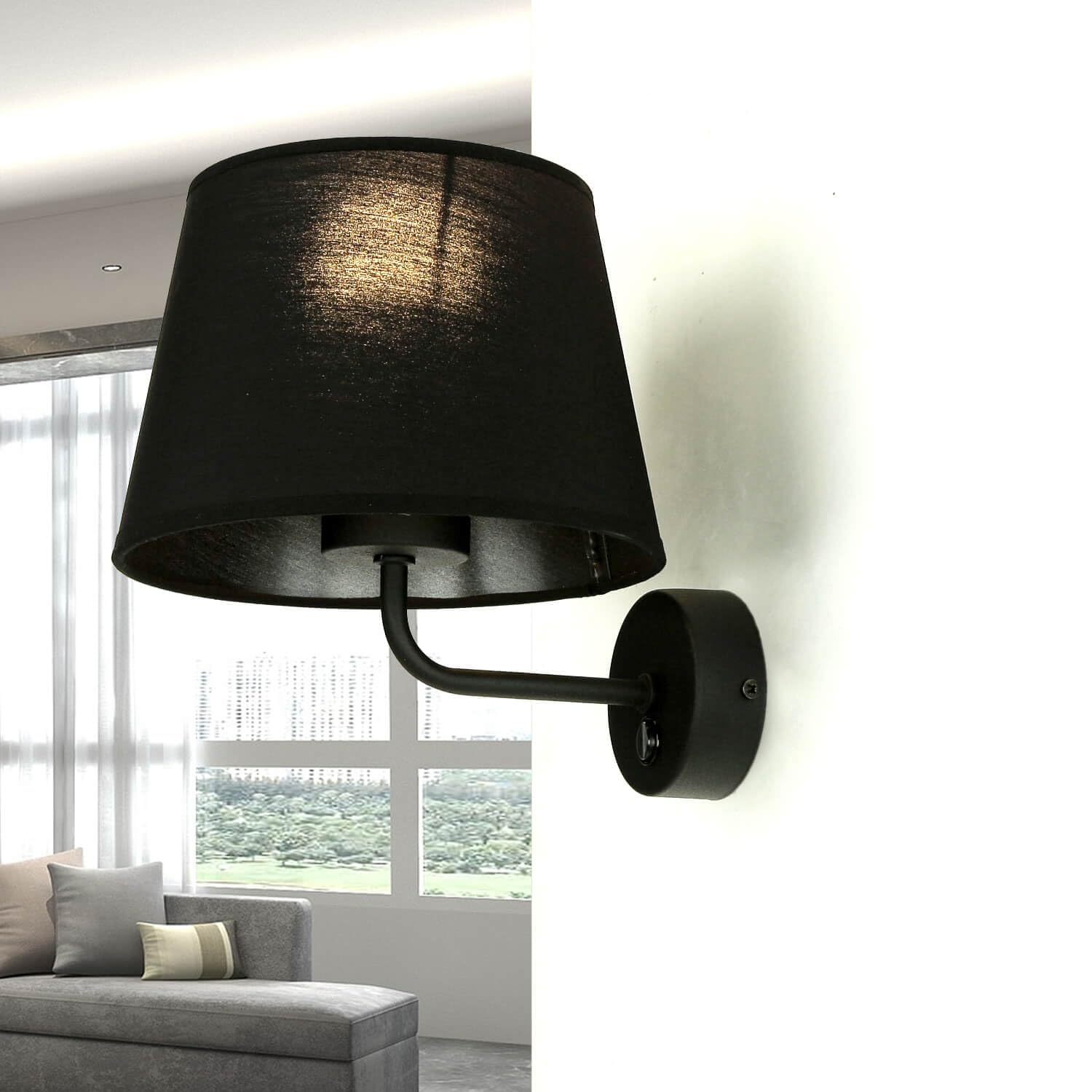 Licht-Erlebnisse Wandlampe Stoff Metall Schwarz Schlafzimmer Wohnzimmer Flur H:24 cm E27 max. 60 Watt wohnlich Bauhaus Wandleuchte Esszimmer MAJA