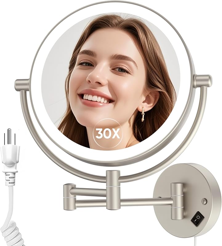 Espelho de maquiagem FUNTOUCH com iluminação, fixação na parede e ampliação 1X/30X