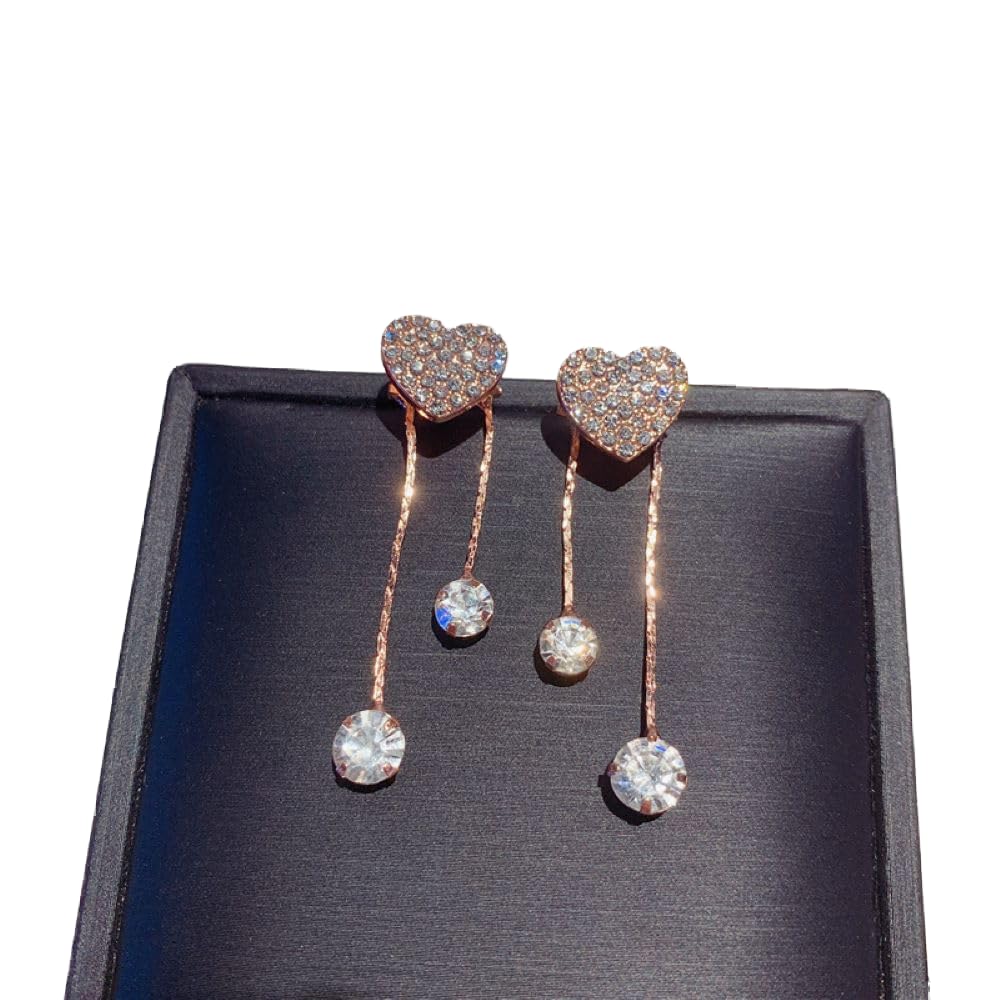 Gixaxak S925 Silver Needle Bow Star Heart Shape Fringe Earrings Fashion Earrings Star Ear Stud Pave Crystal Dangle Earrings Boho Beaded Fringe Drop Earring Bow Stud Gold Earrings for Women(Style 3?