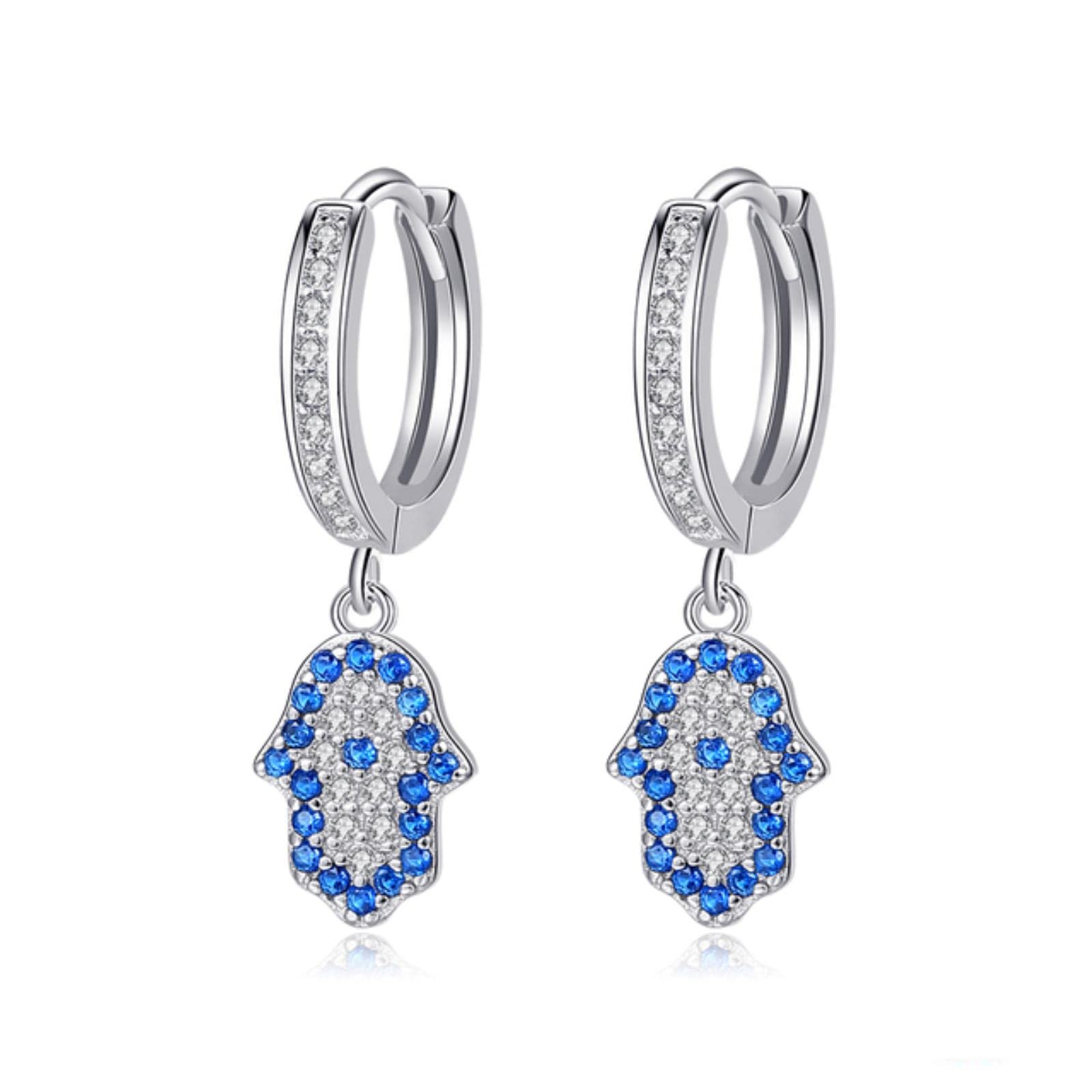 Pendientes Colgantes De Mano De Hamsa De Plata De Ley 925 para Mujer, Pendiente De La Suerte De Ojo Malvado Azul, Joyería Turca Cz, Regalo para Niña
