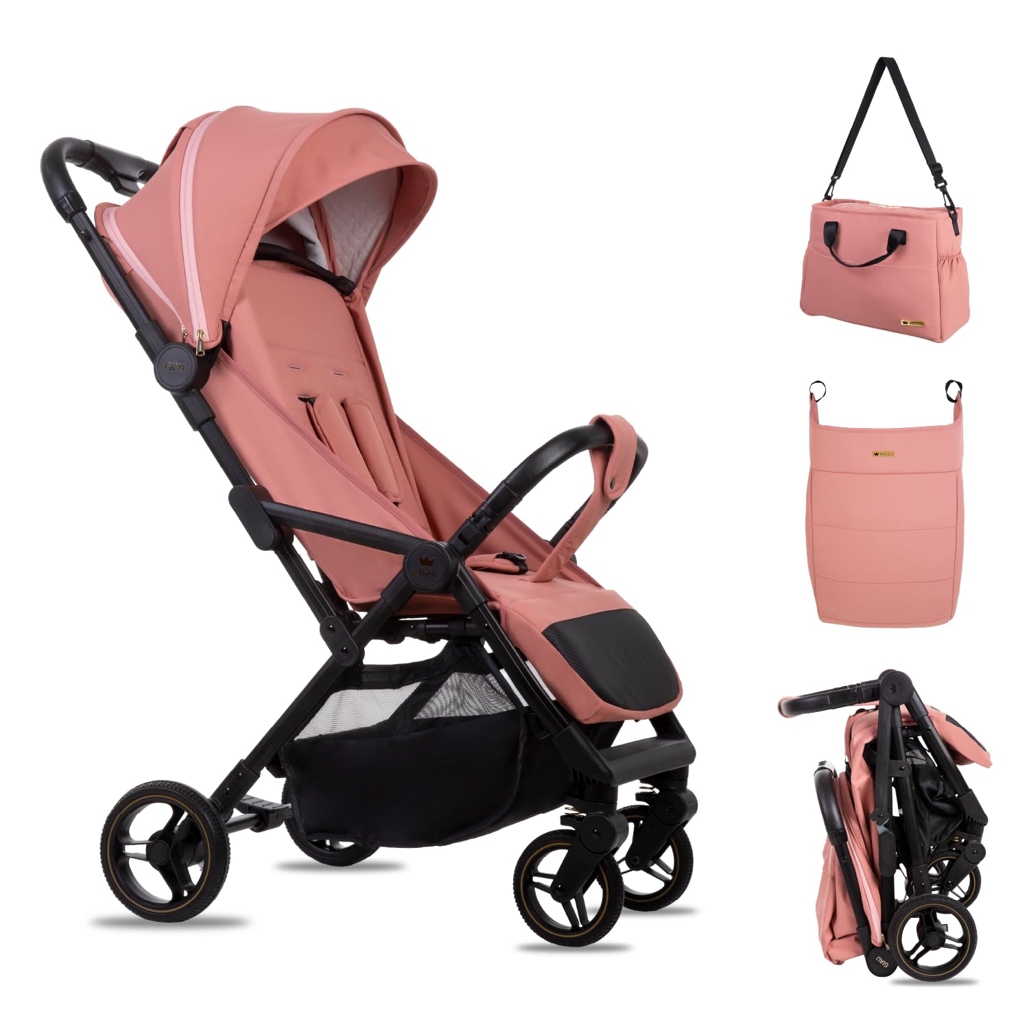 Babylux Passeggino Leggero da Viaggio GIAU con Funzione Reclinabile, Pink | Passeggino Pieghevole, Manubrio Telescopico, Ripiegabile In Modo Compatto, Borsa Per Pannolini E Viaggio E Altri Accessori