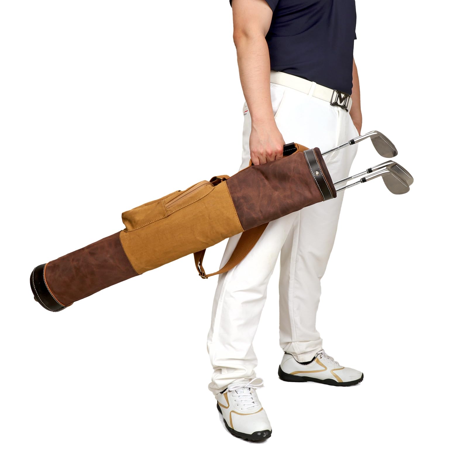 Tourbon - Borsa da golf vintage, in tela e pelle, con tracolla, per uomo e donna