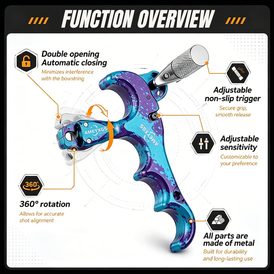 Release Aid Arco Compound Tiro con L'Arco Rilascio Sgancio per Compound Bow Trigger 4 Dita Regolabile Accessori Arceria Caccia Tiro Sportivo Competizione RH LH Fino a 80lbs