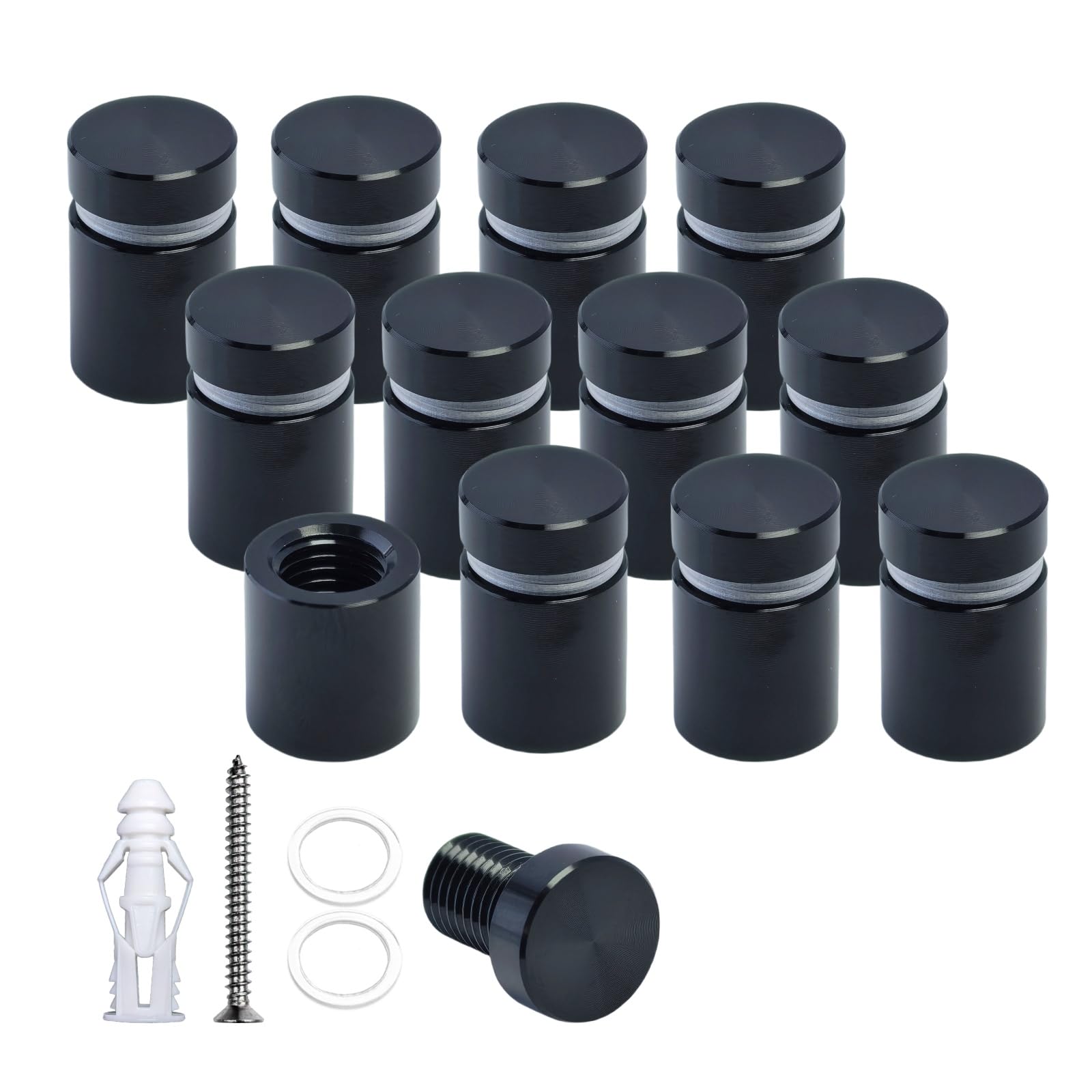 BESTANDOFF 12 Pcs Aluminum Standoff Fixings, Sign Standoff Screws Wall Mount Advertisement Fixings Bolts for Sign Displays, Sign Support Wall Mount (Black, 12mm Dia x 12mm H)