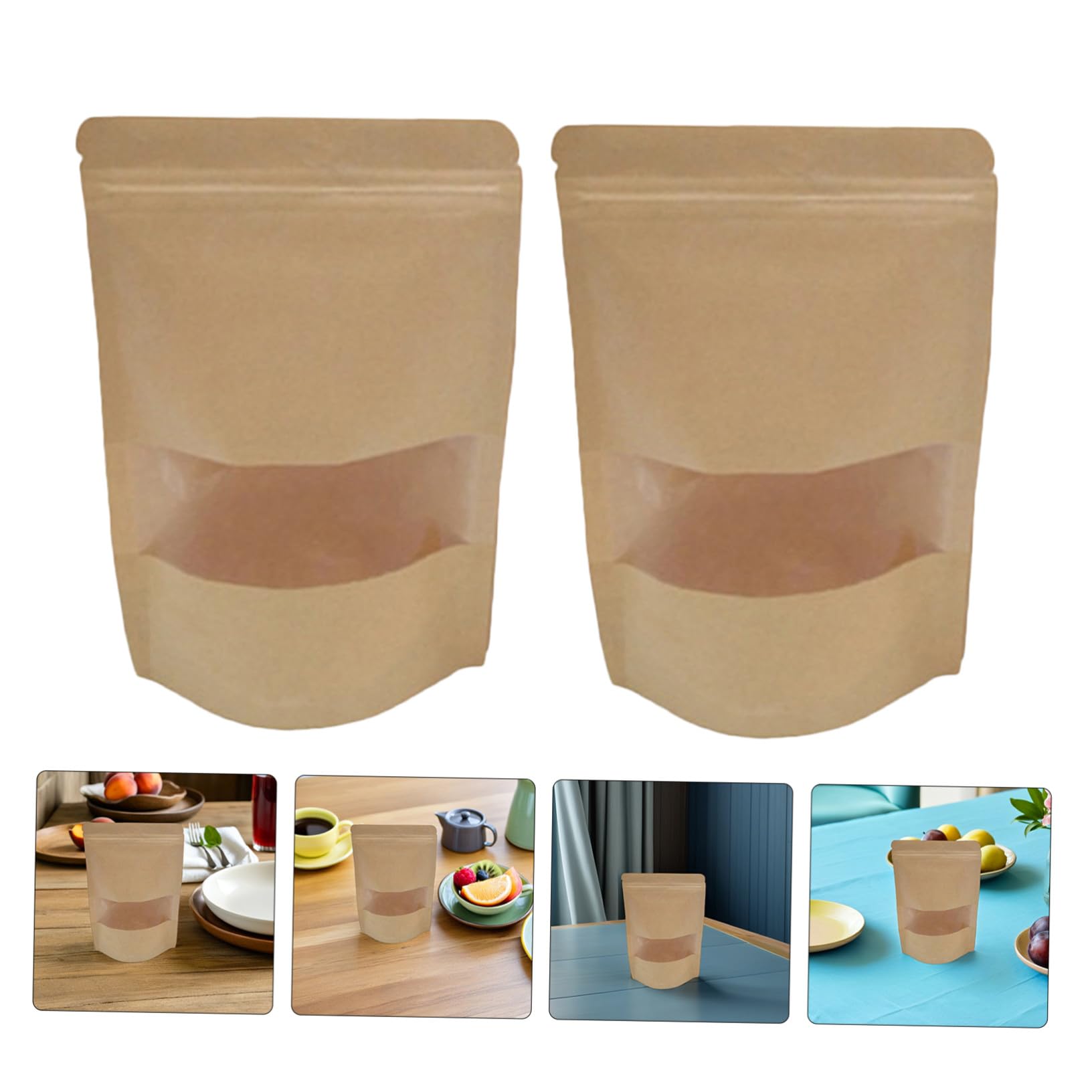 50 Pièces Sacs Papier Kraft avec Fenêtre Matte et Fermeture Auto-adhésive Sacs de Rangement Alimentaire Refermables pour Snacks Biscuits Bonbons Fromage et Thé