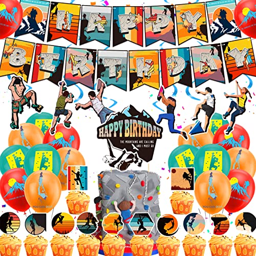 Décoration de fête d'escalade, escalade rocheuse, accessoire de fête d'anniversaire, décorations de sport, y compris escalade, bannière Happy Birthday, ballons, cupcake, toppers spirales