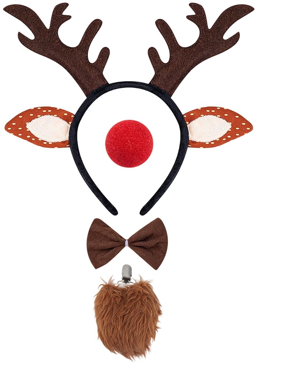 SHIFANQI Reindeer Costume Adult, 4PCS Deer Ears Alters Headband, Red Nose, Bow Tie & Tail Costumes Set for Women Girls Christmas Party Cosplay Outfit Fancy Dress Up — image 1