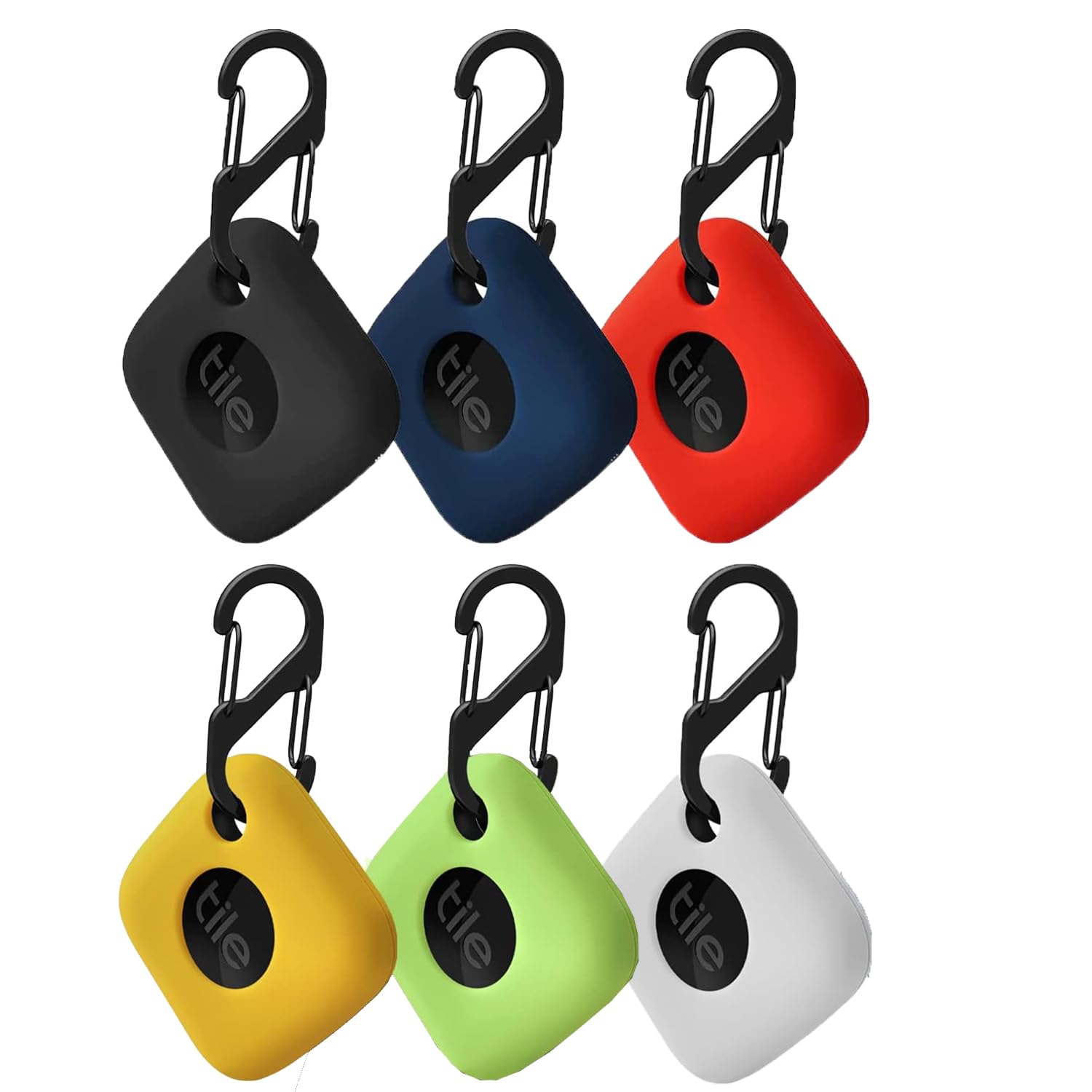 6 Packs Case Compatible with Tile Mate 2024/ Tile Mate 2022, Soft Silicone Shockproof Protective Cover with Carabiner Accessories, Black+Blue+Red+Yellow+Green+White