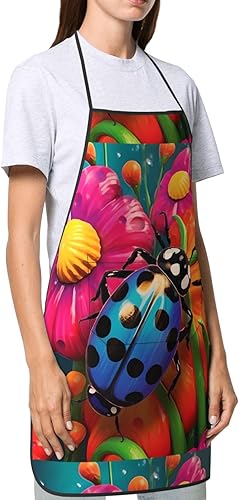 Miniatura 2 de Unisex Apron With Pocket, Colorful Ladybird Chef Apron For Cooking, Bbq & Crafts, Spillproof Kitchen Protection Bib With Large Utility Pocket For