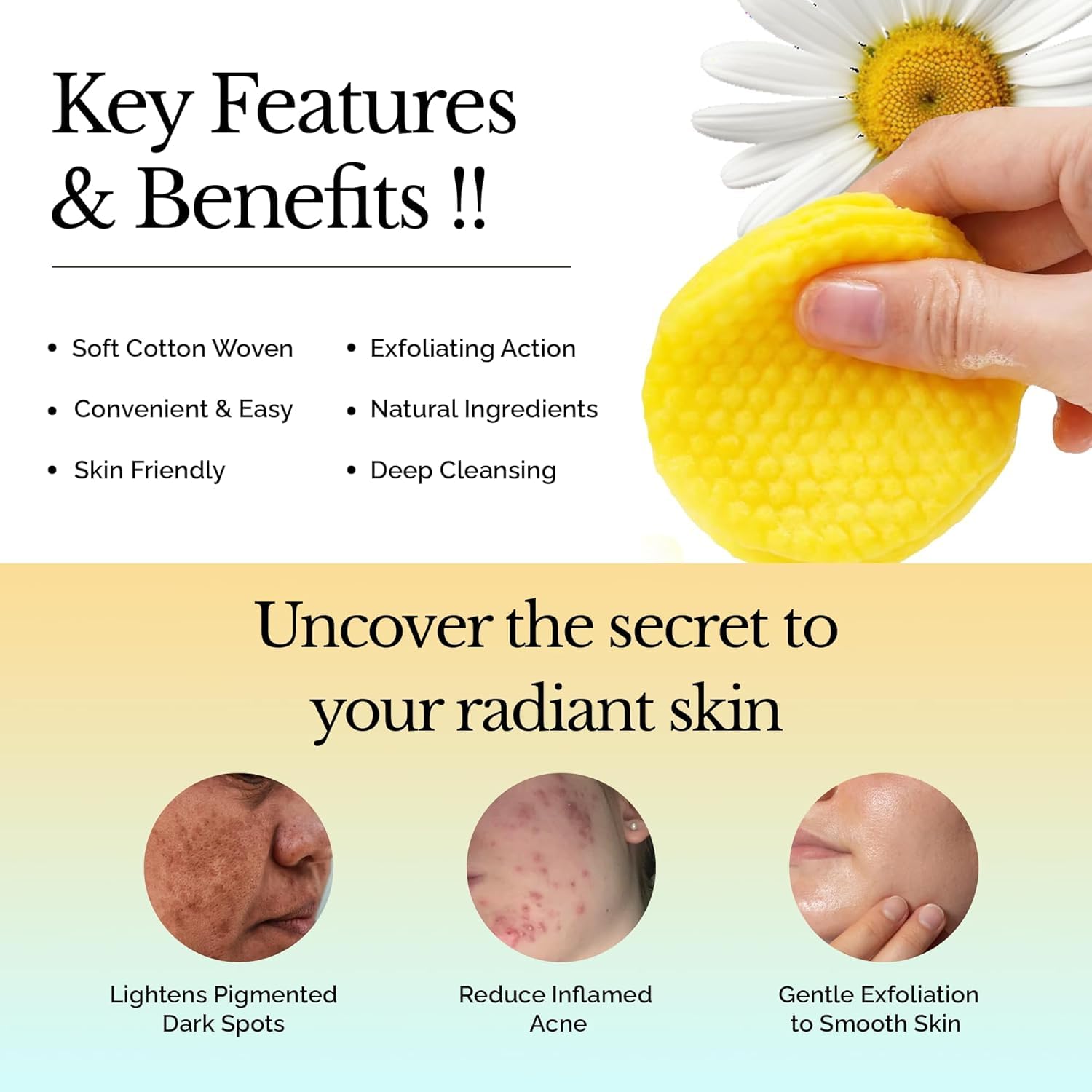 Radhav Mart and Turmeric Cleanssing PadDs, Turmeric Acid CleaNnsing PaAds, Turmeric CleansSing Exfoliating PadSs, Turmeric Pads, Turmeric Infused Foaming Exfoliating-1pack(60pads) 3