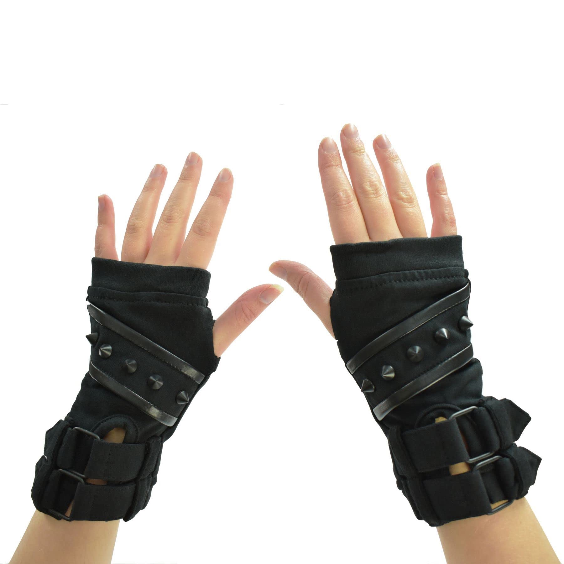 Poizen Industries Xian Armwarmers Cone Studded Fouble Buckle Gothic Fingerless Gloves